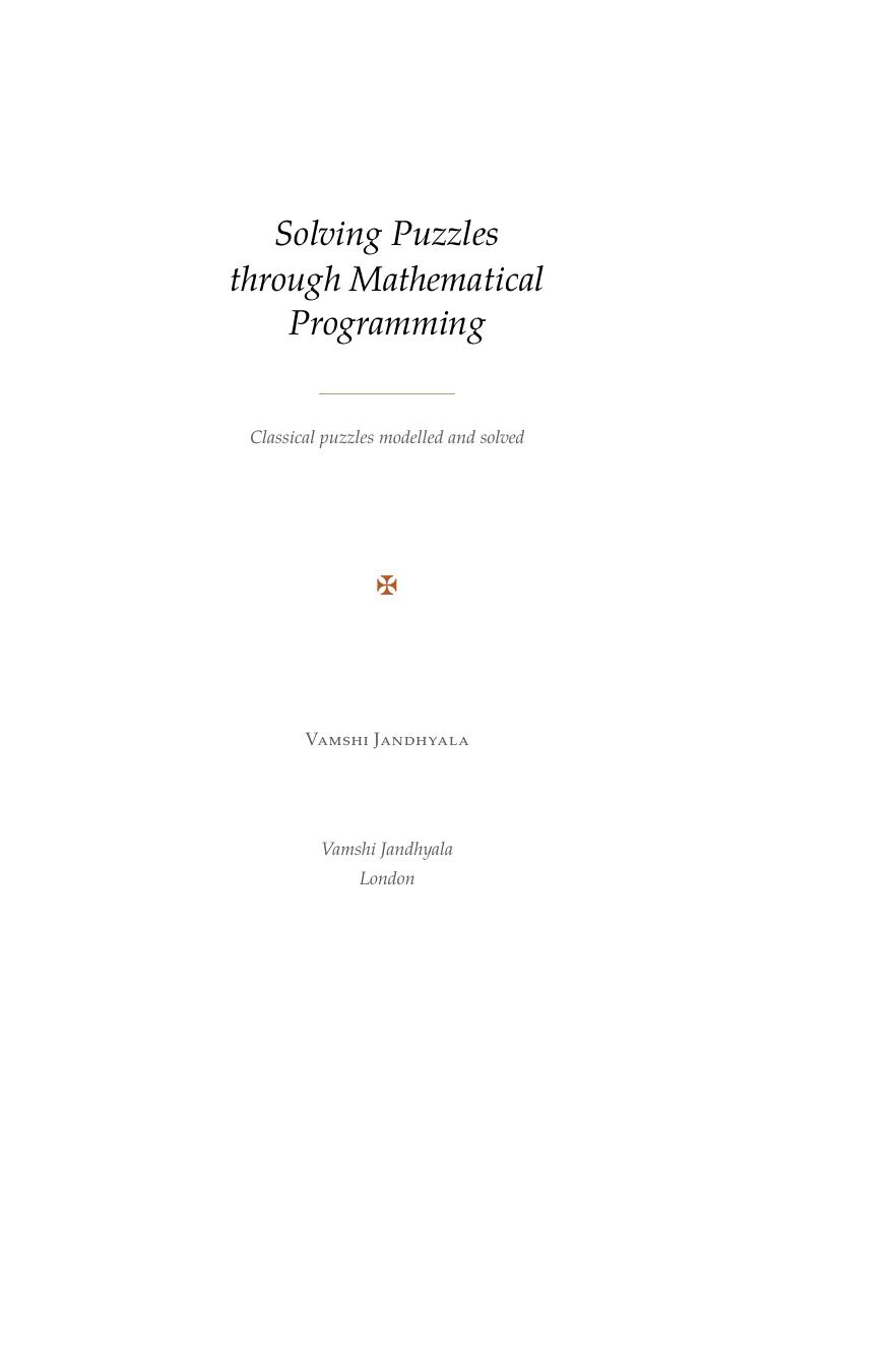 Solving Puzzles through Mathematical Programming