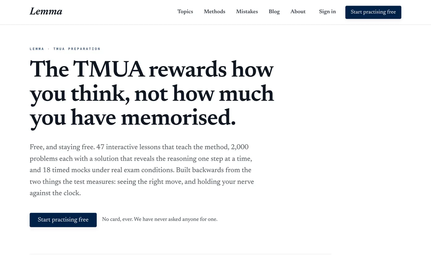 Lemma homepage: The TMUA rewards how you think, not how much you have memorised